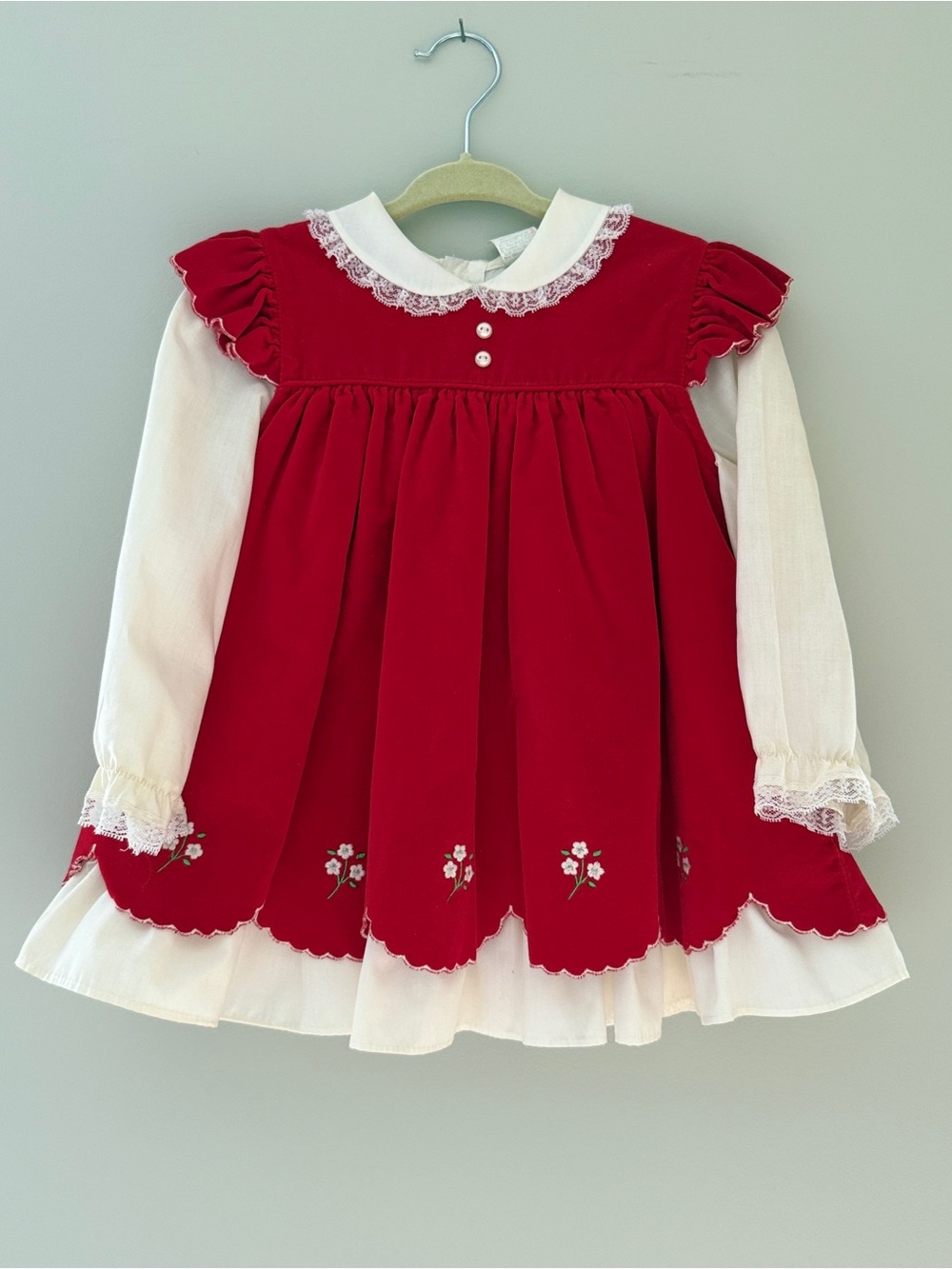 Girls Red Layered Lace-Trim Dress